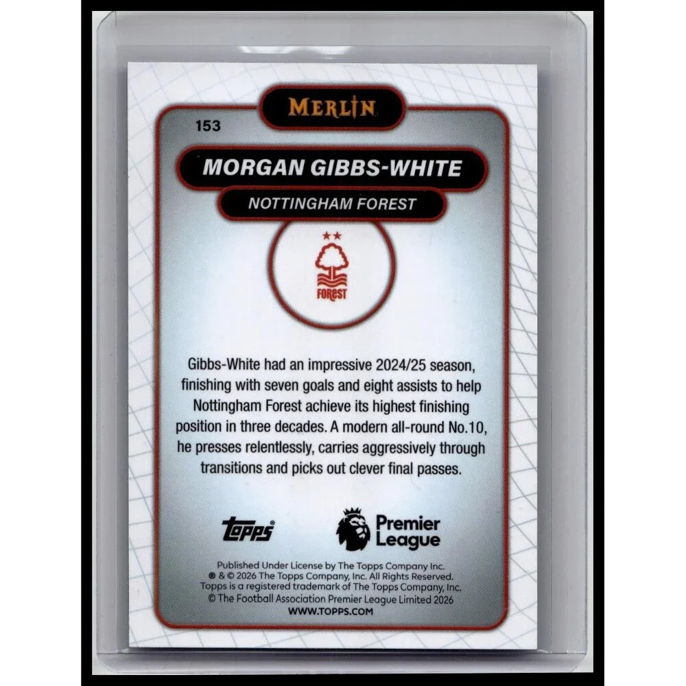 2026 Merlin Premier League #153 Morgan Gibbs-White Blue Mojo Refractor #/150